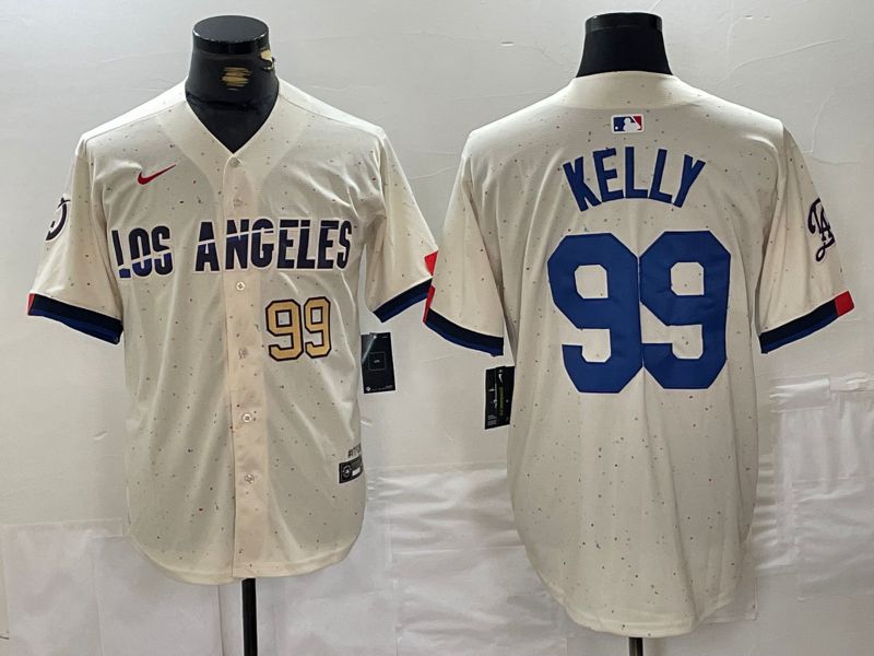 Men Los Angeles Dodgers #99 Kelly Cream Fashion Nike Game MLB Jersey style 4